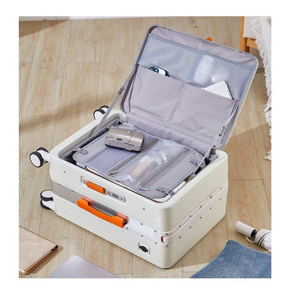 Maleta con ruedas multifuncional con carga USB, cierre frontal, ruedas anchas, universal, 20 pulgadas