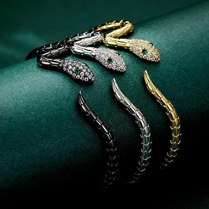 Pulsera abierta en forma de serpiente con circonitas bañadas en oro blanco