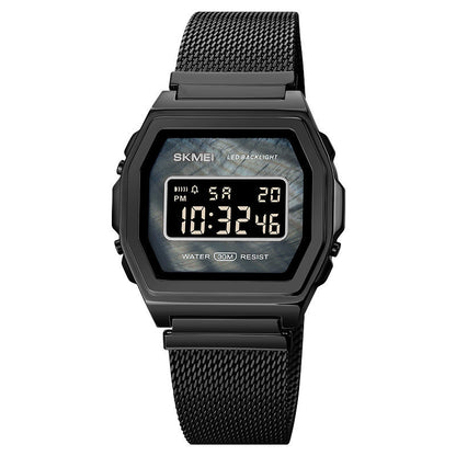 Reloj electrónico de acero inoxidable resistente al agua para estudiantes, moderno, multifunción y con personalidad.