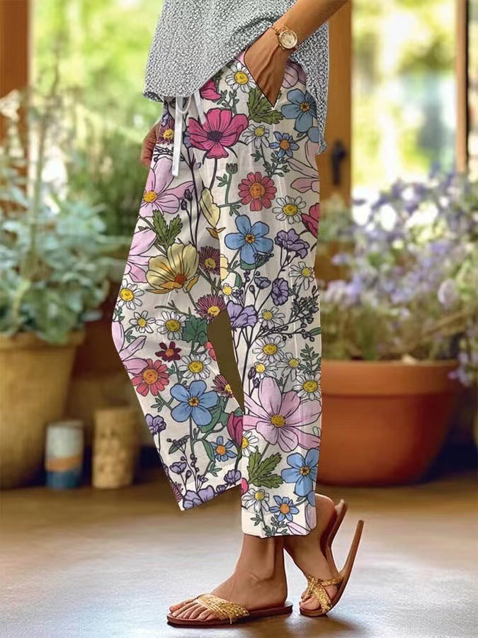 3D Digital Printing High Waist Drawstring Baggy Pants Women