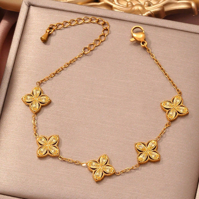 Small Flowers Inlaid Zircon Bracelet For Women