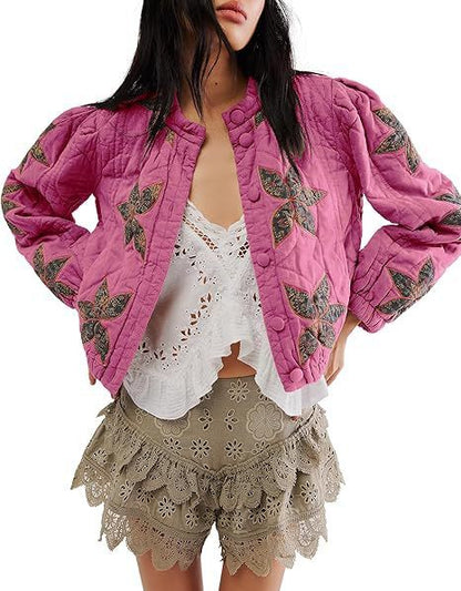 Gewaschene Baumwolle Ahornblatt befestigt Tuch bestickt Damen Mantel Baumwolle gefütterte Jacke