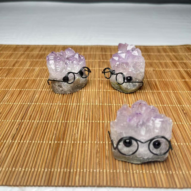 Crystal Stone Cutting Wear Glasses Cute Pet Hedgehog Crafts Ornaments
