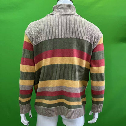 Men's Turtleneck Lapel Color Matching Knitted Sweater