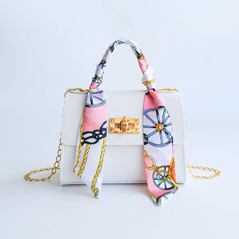 Silk Scarf Lock Chain Square Bag