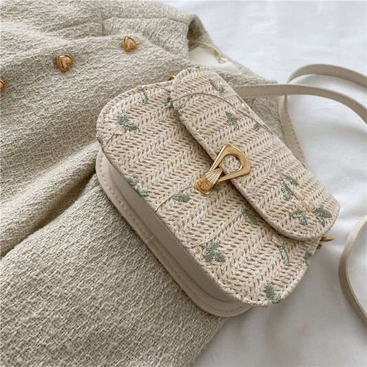 Floral Lace Woven Saddle Bag