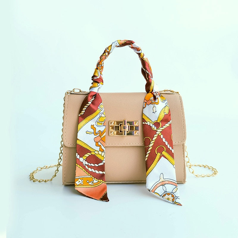 Silk Scarf Lock Chain Square Bag