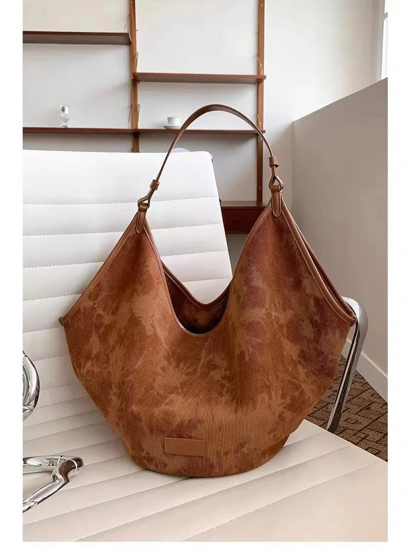 Retro Corduroy Shoulder Tote