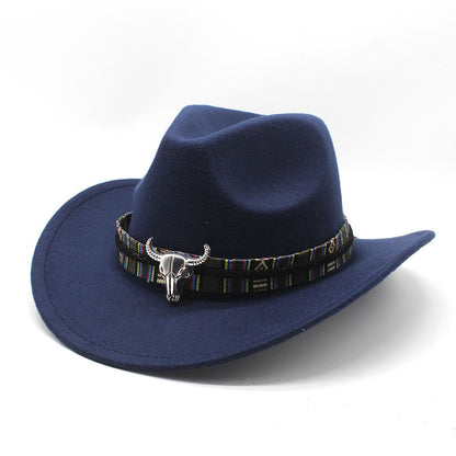 Sombrero de vaquero occidental de lana de jazz para hombre y mujer, estilo nacional