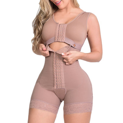 Ganzkörper-Shapewear mit hoher Kompression und Haken- und Ösenverschluss vorne