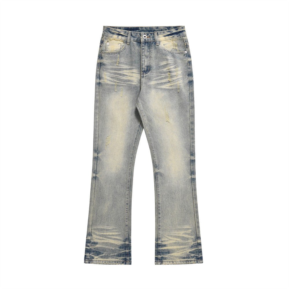Distressed Scratches Denim Straight - leg Pants Men - BAGMODA