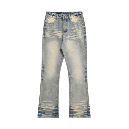 Distressed Scratches Denim Straight - leg Pants Men - BAGMODA