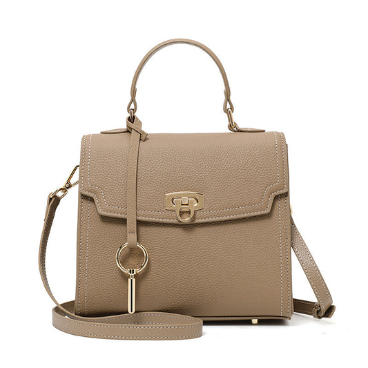 Vintage Litchi Pattern Lock Handbag