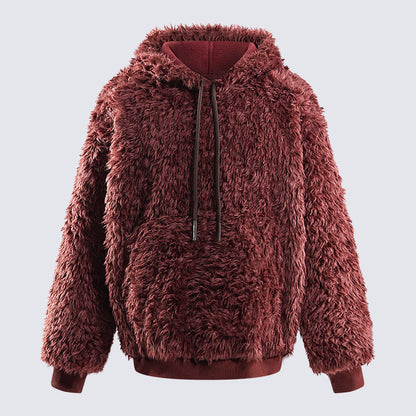 Fashion Plush Hooded Jacket Warm And Loose