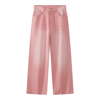 Retro Farbige Serie Breite Bein Hosen Gerade Lose Frauen