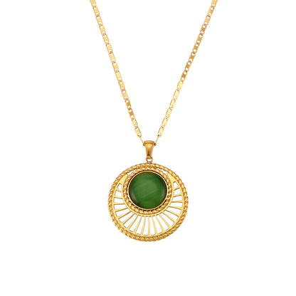 Collar de acero inoxidable chapado en oro con colgante de sector hueco
