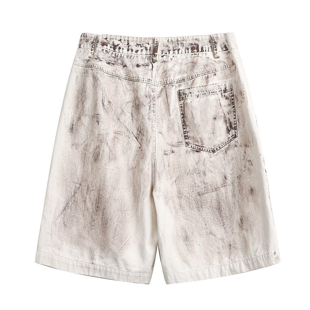 Punk Distressed Dirty Denim Cargo Pants Shorts Men - BAGMODA