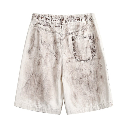 Punk Distressed Dirty Denim Cargo Pants Shorts Men - BAGMODA