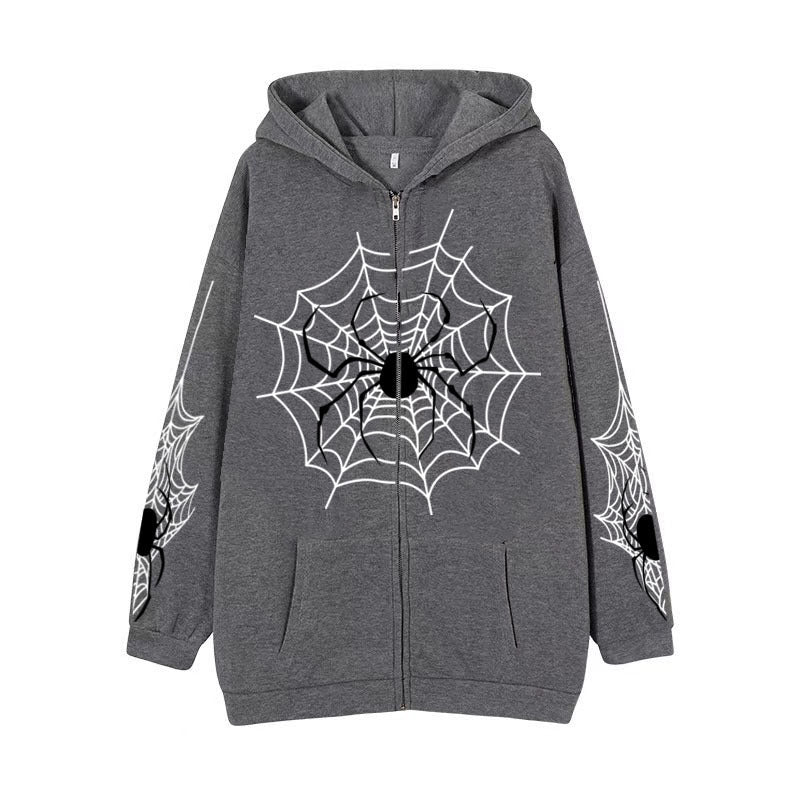 Spider Web Zipper Foreign Trade Sweatshirt Street Fashion Spring And Autumn Hoodie American Retro Casual Jacket For Women
