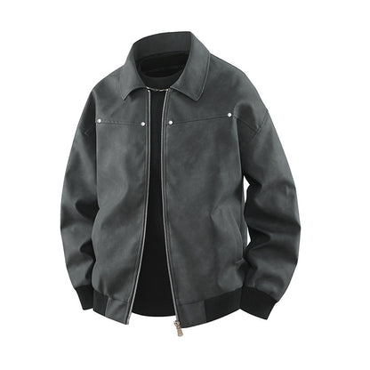 Amerikanischer Retro-Ledermantel mit braunem Revers