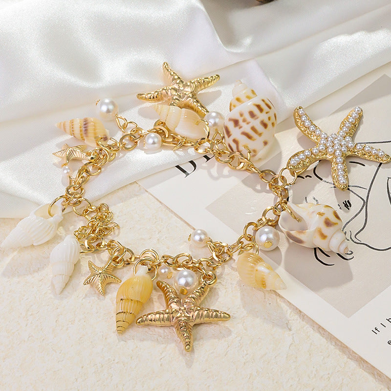 Collar de concha y estrella de mar de verano con personalidad de moda