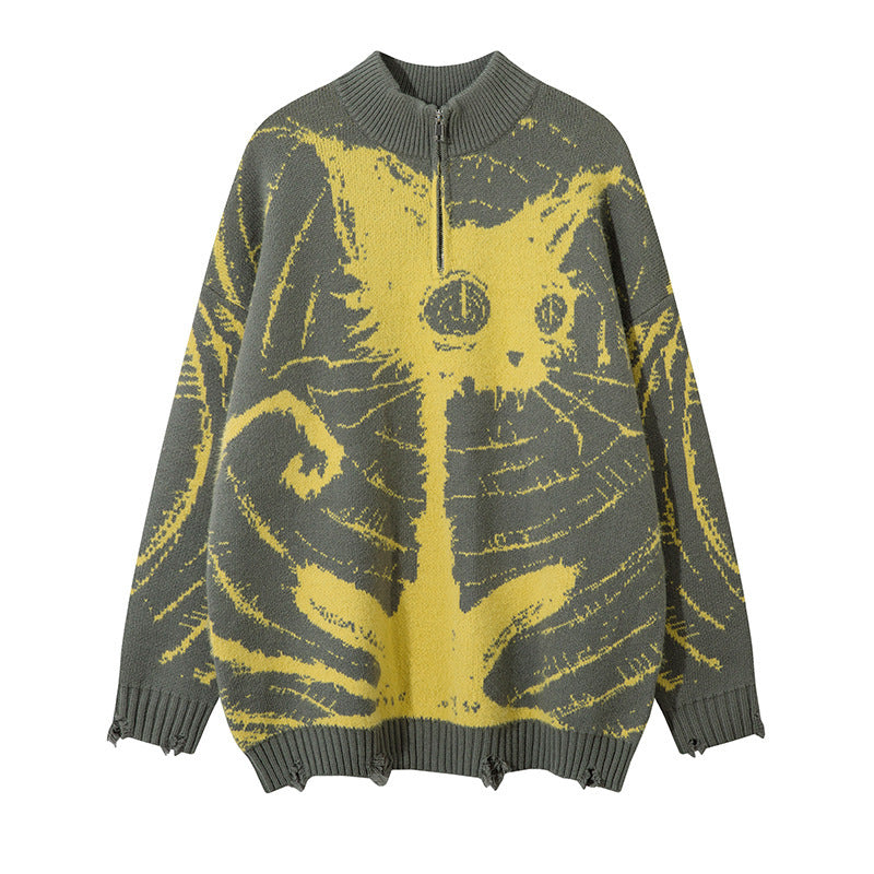 Idle Style Cat Jacquard Sweater Oversize Cardigan Sweater