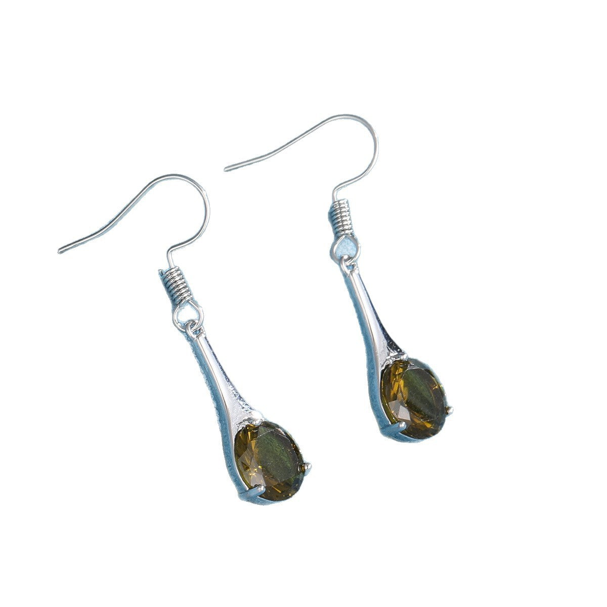 Fashion Simple Olive Green Topaz Earrings Minimalist Water Drop Shape