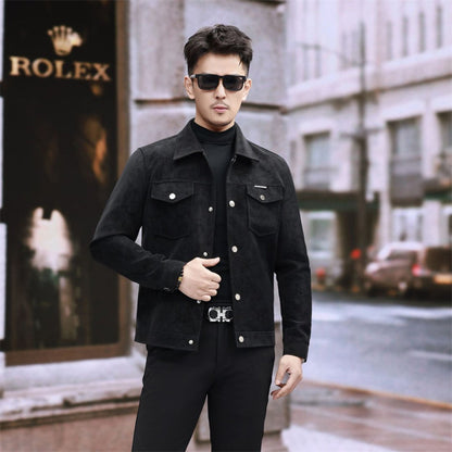 Wildleder Lederjacke Herren Slim-Fit Hochwertiges Pu Hübscher Retro Biker