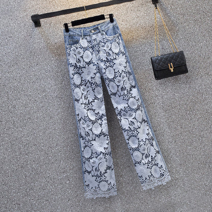 Pantalones drapeados de mezclilla con patchwork para mujer