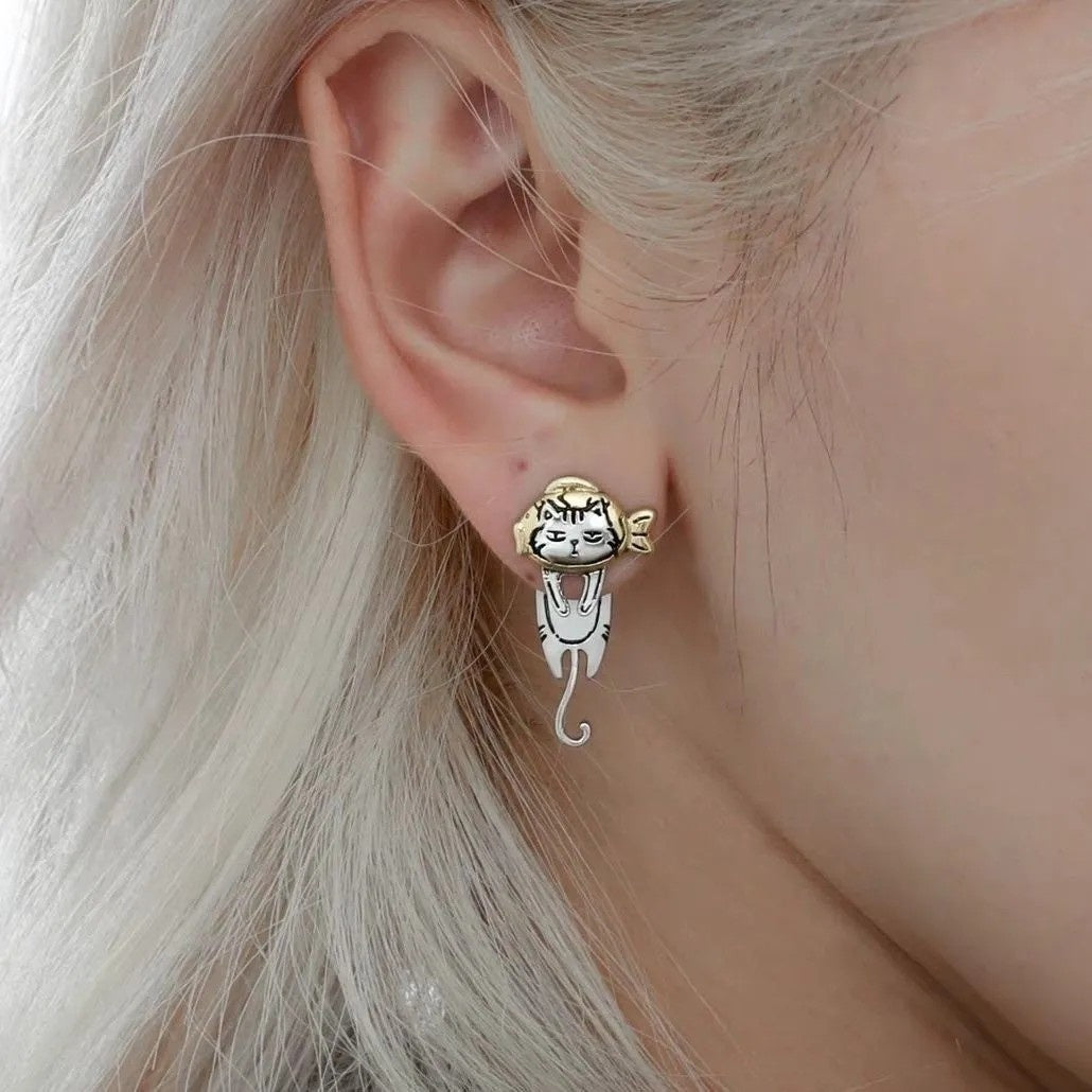 Graffiti Cat Earrings Original Niche Sweet Cool