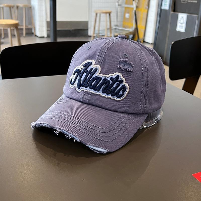 Cotton Retro Tattered Jeans Letter Embroidered Baseball Cap