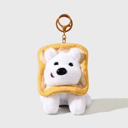 Llavero colgante para coche con forma de cachorro tostado de peluche de dibujos animados