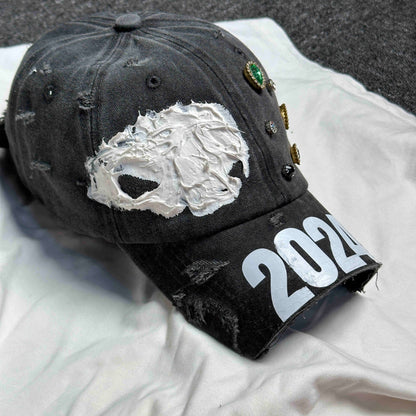 Gorra de béisbol vieja, lavada y cortada, con circunferencia de cabeza grande, desgastada