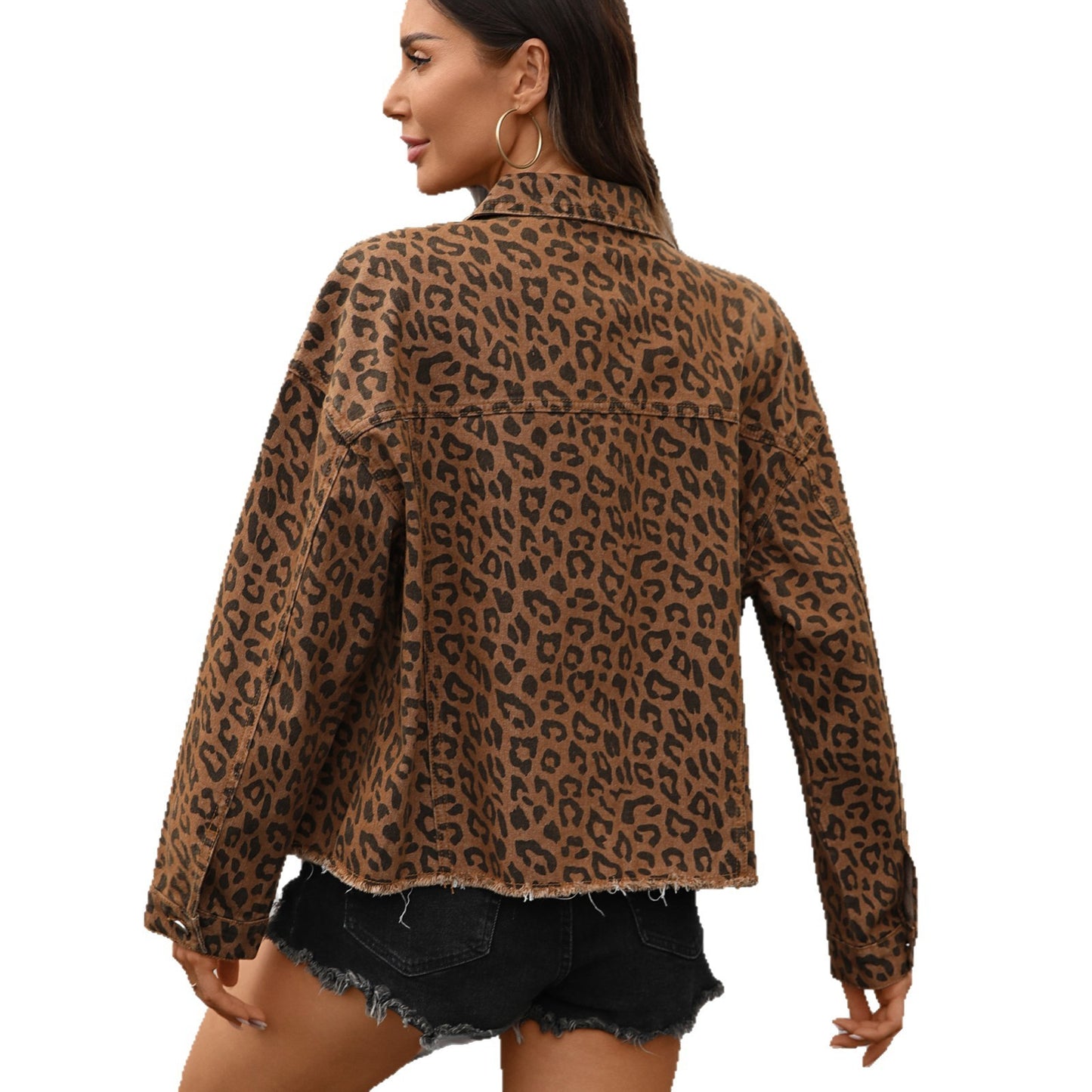 Women's Loose Street Style Personalized Leopard Print Denim Short Jacket