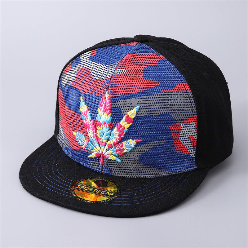Embroidered Maple Leaf Hip Hop Outdoor Leisure Breathable Camouflage Flat Brim Baseball Caps