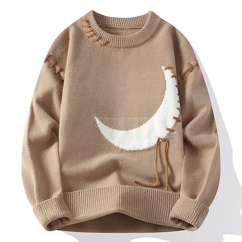 Suéter de cuello redondo con estampado de luna y jacquard para hombre