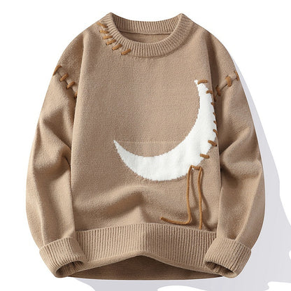 Suéter de cuello redondo con estampado de luna y jacquard para hombre