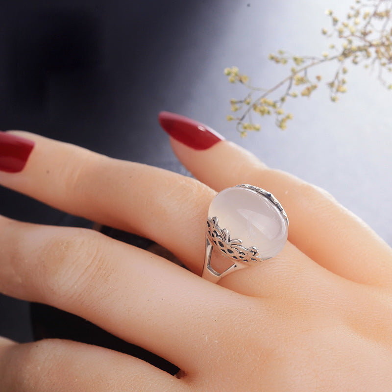 Open Ring Chalcedony Big Gem Red Garnet Personality