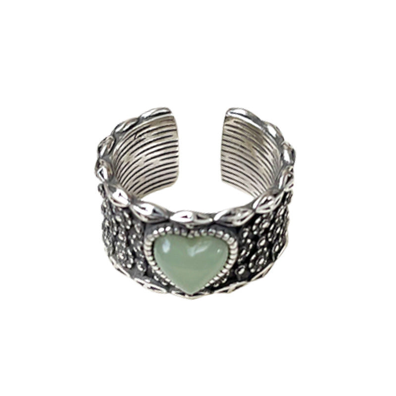 Retro Wide-faced White Moonlight Open Temperament Ring