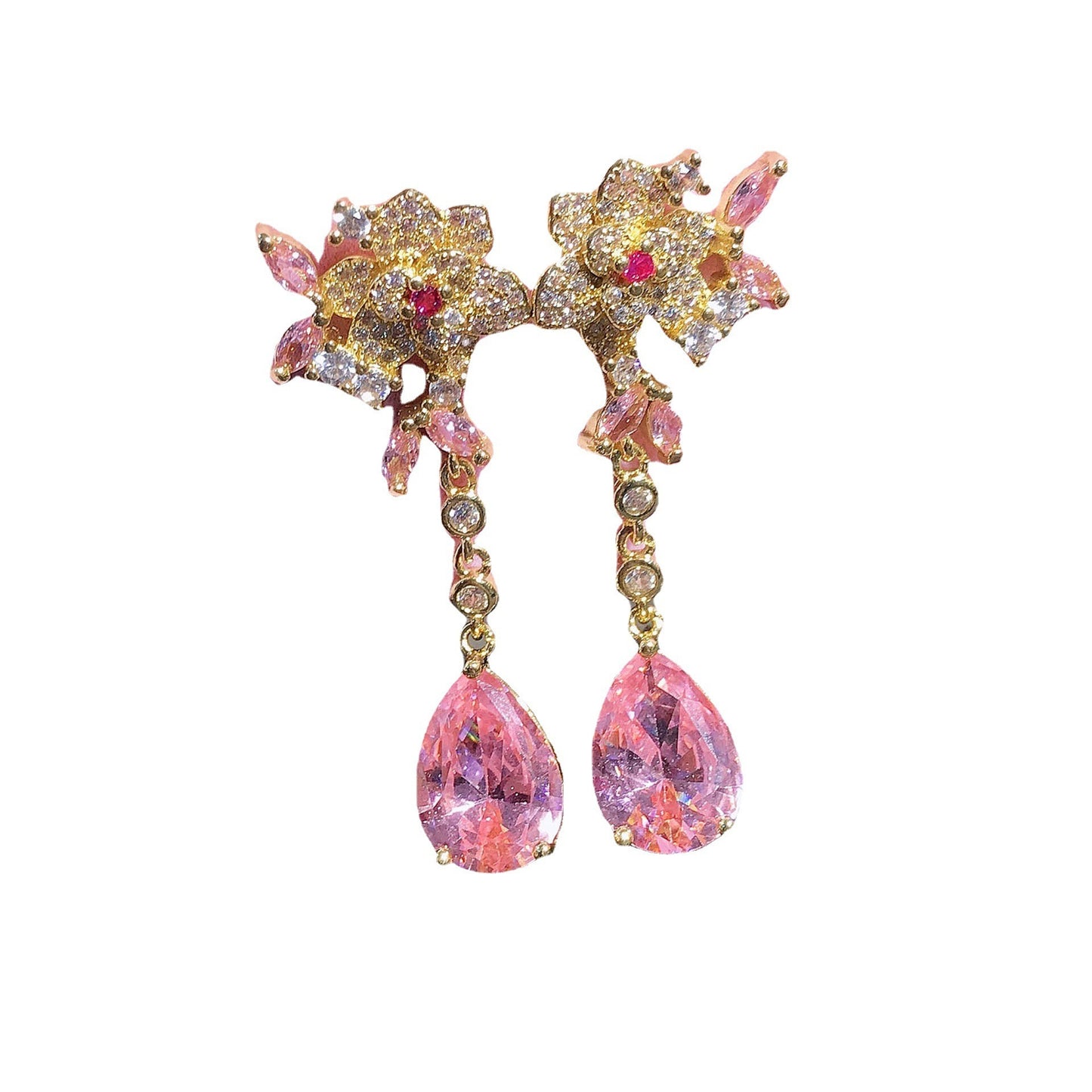 Flower Three-dimensional Rose Drop-shaped Gem Earrings