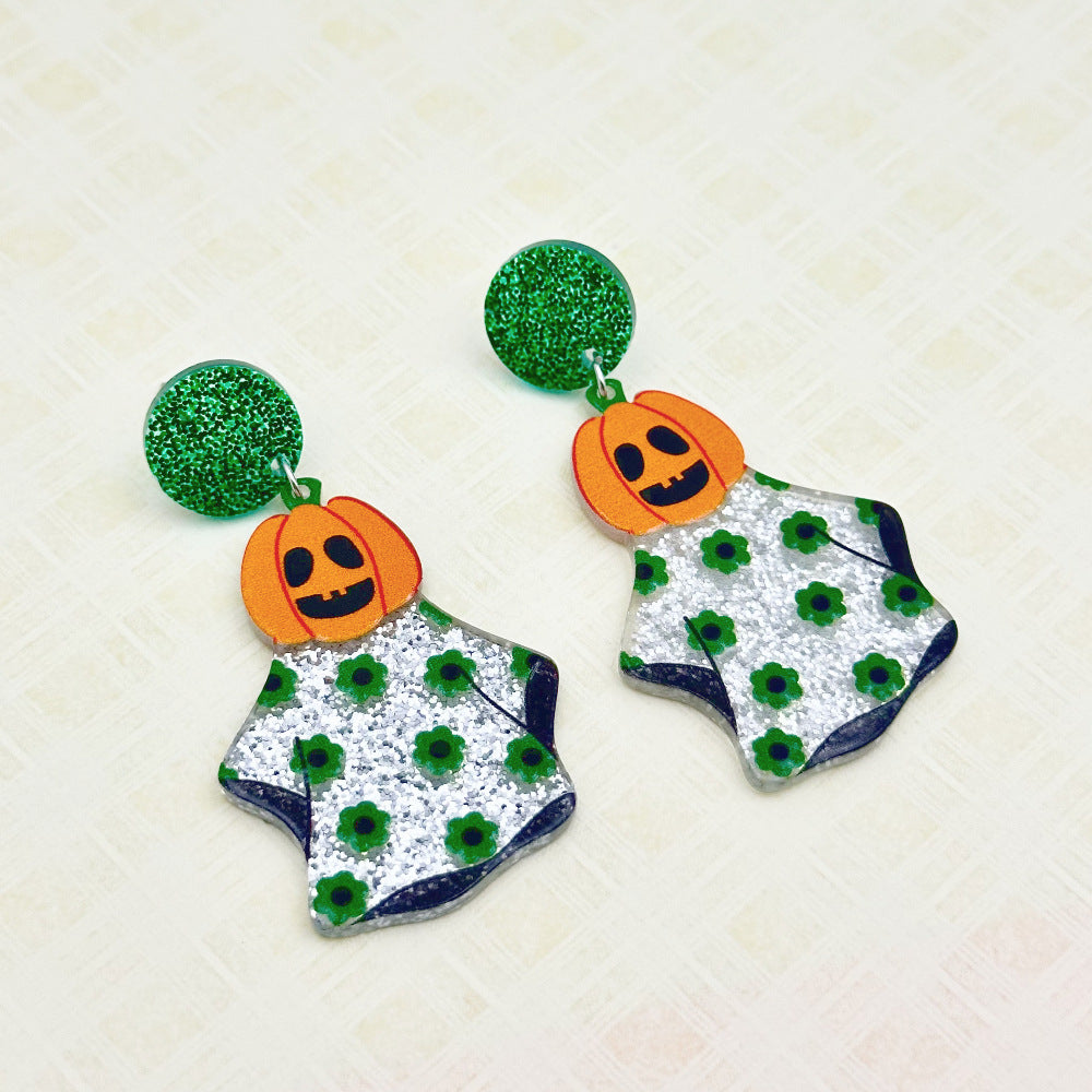 Halloween Day Ornament Colorful Ghost Eyes Funny Acrylic Earrings For Women