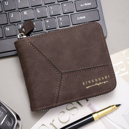 Cartera corta para hombre con costuras mate y múltiples ranuras para tarjetas
