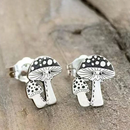 Pendientes de aleación con forma de hongo retro, sencillos y a la moda.