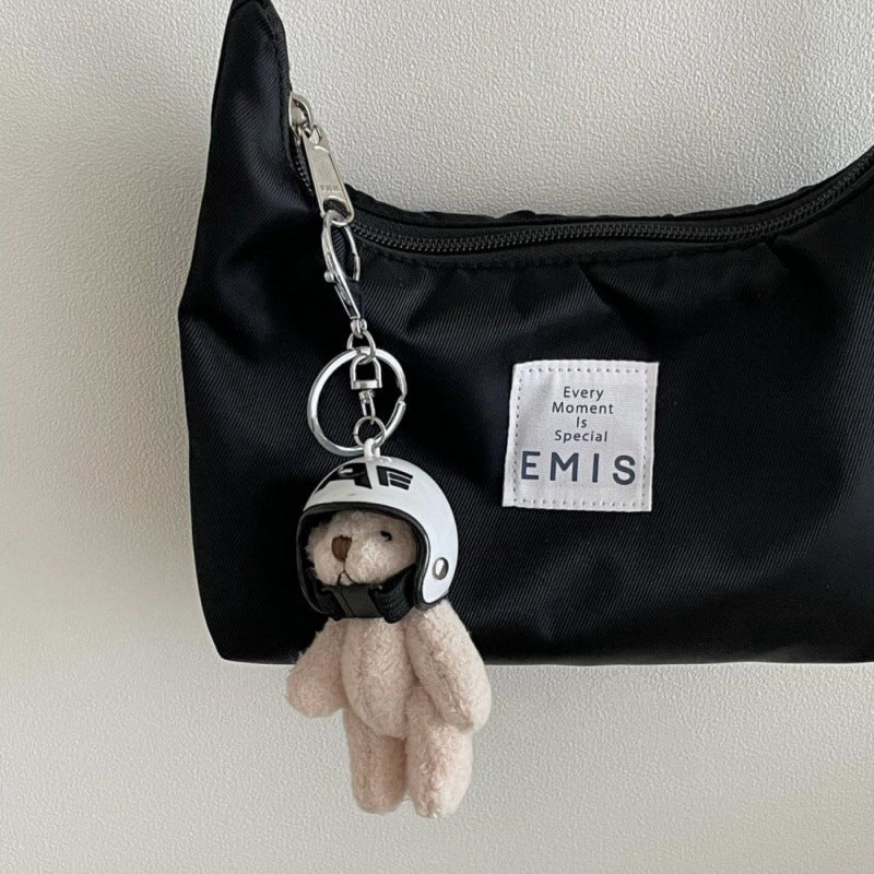 South Korea Ins Cute Motorcycle Helmet Bear Pendant Plush Key Chain