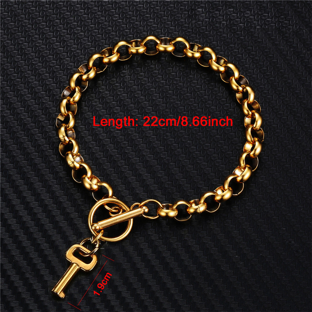 Titanium Steel Lock Key Pendant Charm Bracelet
