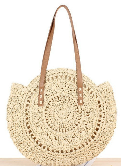 Bolso bandolera de playa redondo de paja tejida