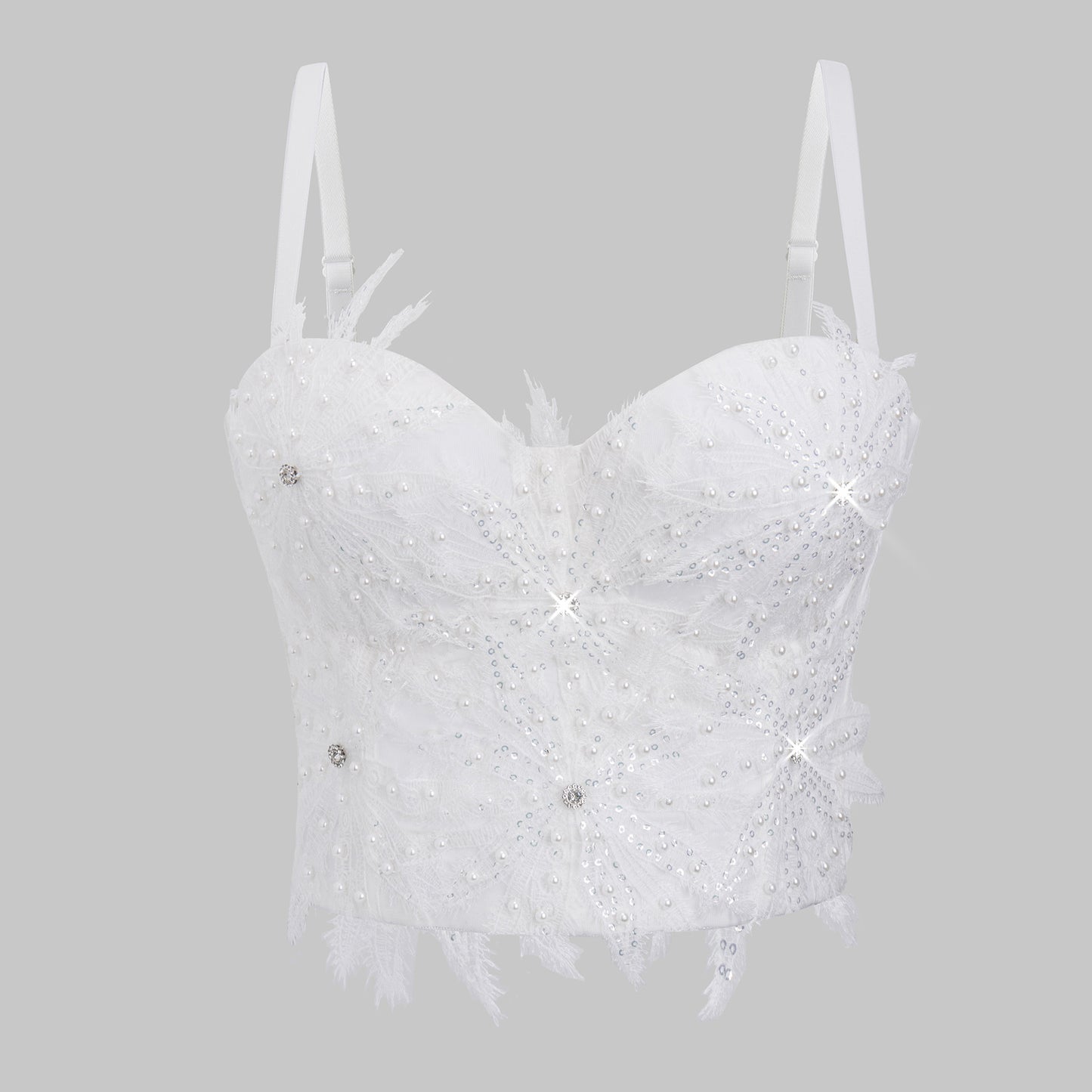 White Strapless Sexy Camisole for Women Burnout Beading Shaping