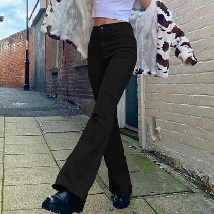 Pantalones vaqueros de corte bota elásticos de cintura alta marrones para mujer