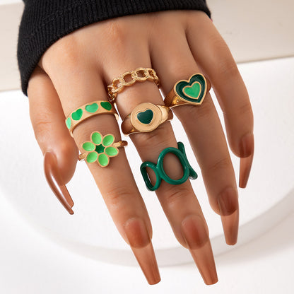 Europäischer und amerikanischer Liebesöl-Tropfring, sechsteiliges Set, geometrischer Blumenring-Set-Anzug