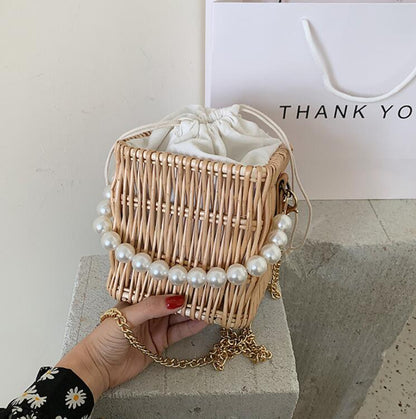 Bolso bandolera tejido con perlas para mujer